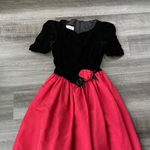 Gunne Sax by Jessica McClintock Black Red Velvet Vintage Dress Size 5 Tea USA B2